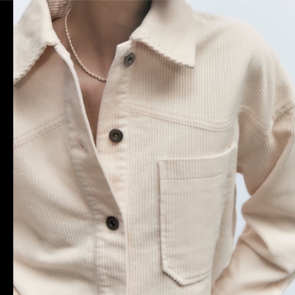 Zara EUC Corduroy Shirt Overshirt Jacket Shacket Size S Ecru Cream Button Down - Picture 3 of 10